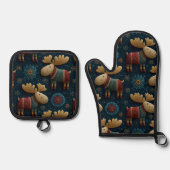 3D Cute Christmas Moose In Sweater Kitchen Ovenwant & Pannenlap Set (Voorkant)