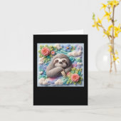 3D Cute Luiaard Sticker  Kaart (Gele Bloem)