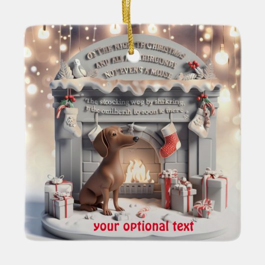 3D Dachshund Duits Kerstornament Keramisch Ornament (Voorkant)