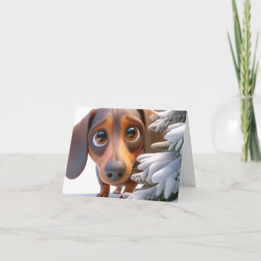 3D Dachshund Geanimeerde Kerstmis Kaart (Voorkant)