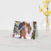 3D Dachshund Geanimeerde Kerstmis Kaart (Gele Bloem)