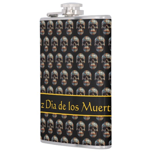 3D Dag van de Dode Schedel, op maat Heupfles (Links)