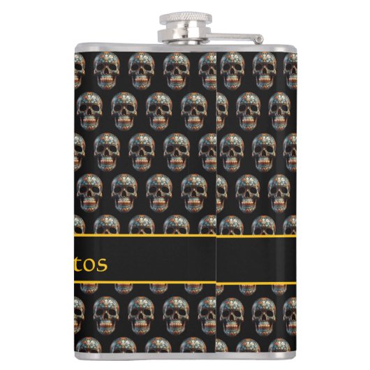 3D Dag van de Dode Schedel, op maat Heupfles (Achterkant)