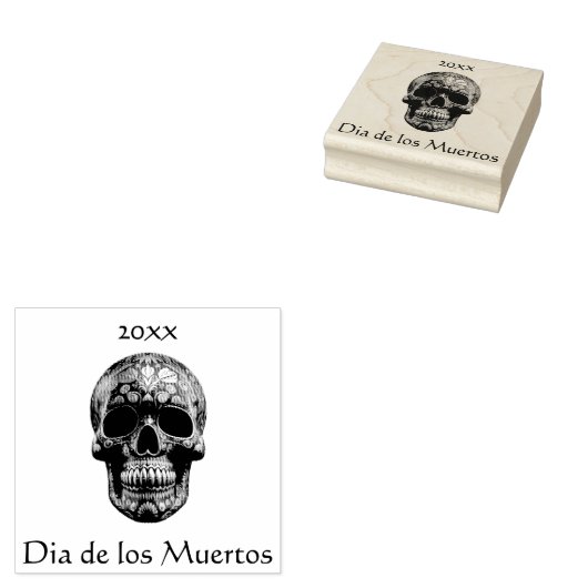 3D Dag van de Dode Schedel, op maat Rubberstempel (Gestempeld)