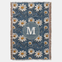 3D Daisy Borduurwerk Denim Op maat gemaakte deken