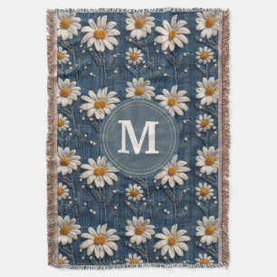 3D Daisy Borduurwerk Denim Op maat gemaakte deken
