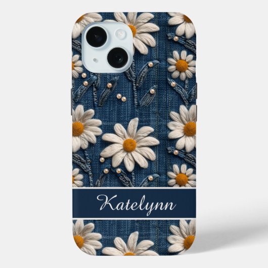 3D Daisy Denim Hoesje voor Telefoon (Achterkant)