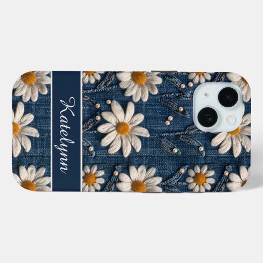3D Daisy Denim Hoesje voor Telefoon (Achterkant (horizontaal))