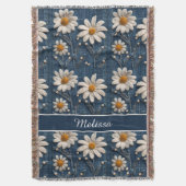 3D Daisy Embroidery Denim Custom Blanket Deken (Voorkant Verticaal)