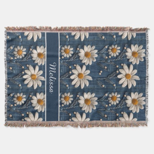 3D Daisy Embroidery Denim Custom Blanket Deken (Voorkant)