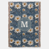 3D Daisy Embroidery Denim Custom Blanket  Deken (Voorkant Verticaal)