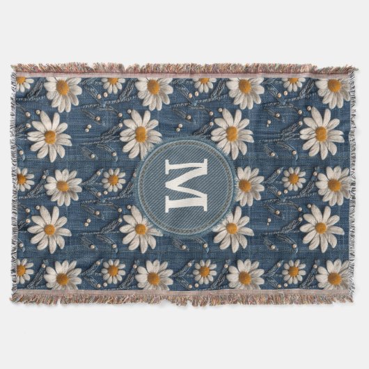 3D Daisy Embroidery Denim Custom Blanket  Deken (Voorkant)