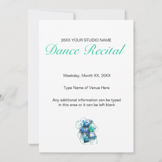 3D Dance (lente) Overweging Uitnodiging (Achterkant)