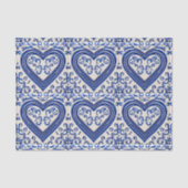 3D Delft Tegel Kijk Romantic Hearts - Blauw op crè Tissuepapier (Voorkant)