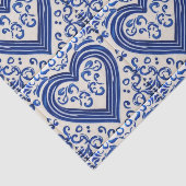 3D Delft Tegel Kijk Romantic Hearts - Blauw op crè Tissuepapier (Detail)