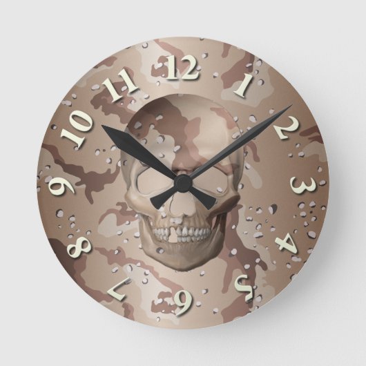 3D Desert Camo Skull Ronde Klok (Voorkant)