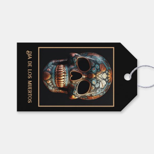 3D Dia van de Doden schedel Cadeaulabel (Voorkant (Horizontaal))