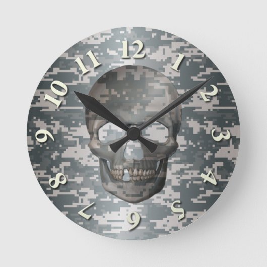 3D Digital Camo Skull Ronde Klok (Voorkant)
