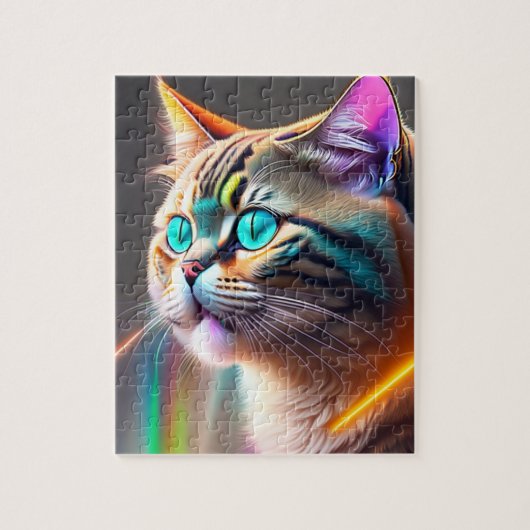 3D Digitale Kleurrijke Kat Legpuzzel (Verticaal)