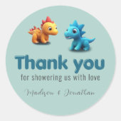 3d Dino dinosaurus baby jongen douche dank u Ronde Sticker (Voorkant)