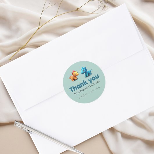 3d Dino dinosaurus baby jongen douche dank u Ronde Sticker