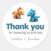 3d Dino dinosaurus baby jongen douche dank u Ronde Sticker (Voorkant)