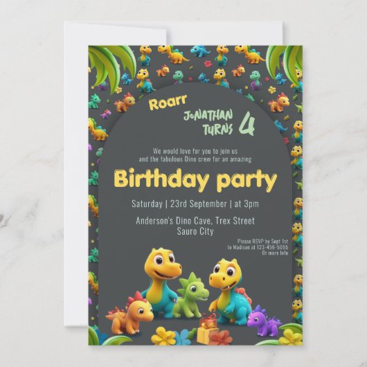 3d Dino schattige dinosaurus bemanning 4e verjaard Kaart (Voorkant)