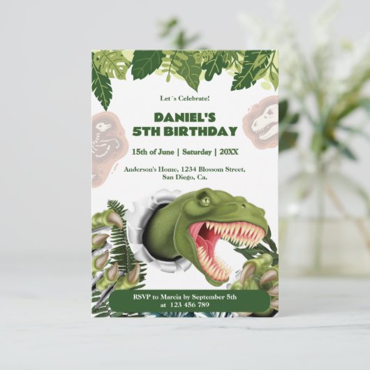 3D Dinosaur Birthday Kaart (Staand voorkant)