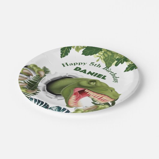 3D Dinosaur Birthday Papieren Bordje (Gekanteld)