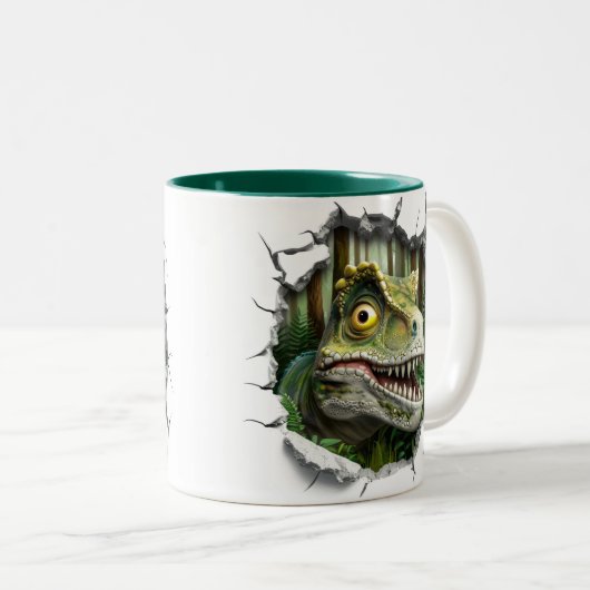 3D Dinosaur Hot Cocoa Kinder Tweekleurige Koffiemok (Voorkant rechts)