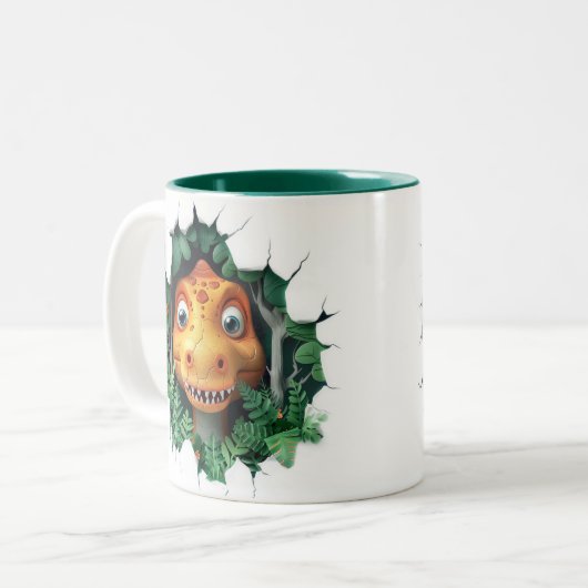 3D Dinosaur Hot Cocoa Kinder Tweekleurige Koffiemok (Voorkant links)