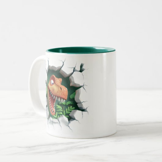 3D Dinosaur Hot Cocoa Kinder Tweekleurige Koffiemok (Voorkant links)