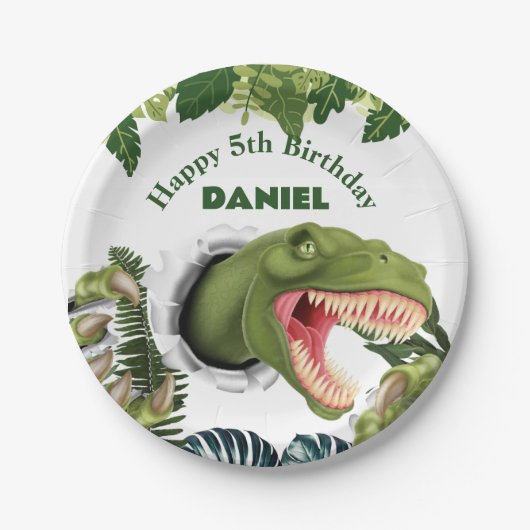 3D Dinosaur Verjaardag Papieren Bordje (Voorkant)