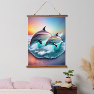 3D Dolfijnen Ocean Sunset Tropical Beach Vibe Hangend Wandkleed