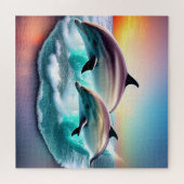 3D Dolfijnen Ocean Sunset Tropical Beach Vibe Legpuzzel (Horizontaal)