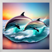 3D Dolfijnen Ocean Sunset Tropical Beach Vibe Poster (Voorkant)