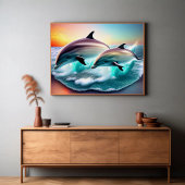 3D Dolfijnen Ocean Sunset Tropical Beach Vibe Poster