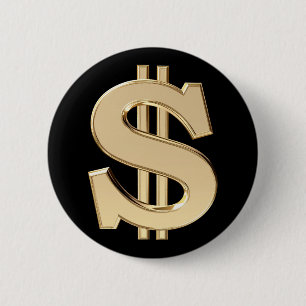3D-dollarteken Ronde Button 5,7 Cm