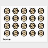 3D-dollarteken Ronde Sticker (Vel)