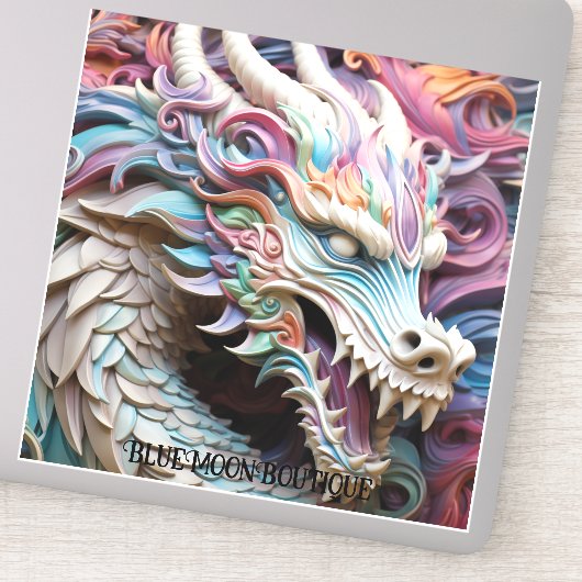 3D Dragon and Flowers Custom-Cut Vinyl Sticker (Detail)
