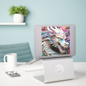 3D Dragon and Flowers Custom-Cut Vinyl Sticker (Laptop op bureau)