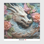 3D Dragon and Flowers Custom-Cut Vinyl Sticker (Vel)