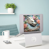 3D Dragon and Flowers Custom-Cut Vinyl Sticker (Laptop op bureau)