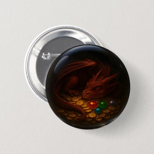 3D Dragon & Treasure Glass Sphere-Button Ronde Button 5,7 Cm (Voorkant /achterkant)