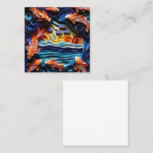 3D Een kleurrijke illustratie van meer met koi vis Vierkante Visitekaartje (Voorkant / Achterkant)