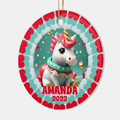 3D Eenhoorn Kerst Aangepaste Kinder Foto Keramisch Ornament (Links)