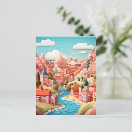 3D effect Abstracte Herfst stad achtergrond Briefkaart (Staand voorkant)