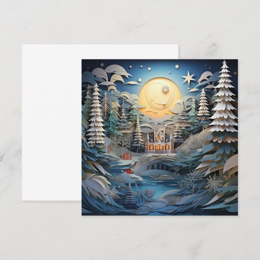 3D Effect Abstracte Kerstmisachtergrond Notitiekaartje (Voorkant / Achterkant)