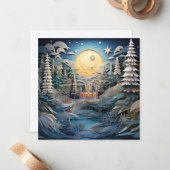 3D Effect Abstracte Kerstmisachtergrond Notitiekaartje (Voorkant / Achterkant in situ)