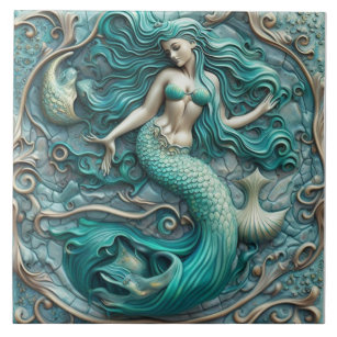 3D-effect Aqua Marine Ceramic Tegel Mermaid Design Tegeltje